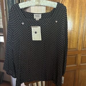 Elegant Brown and Blue White Polka Dot Blouse